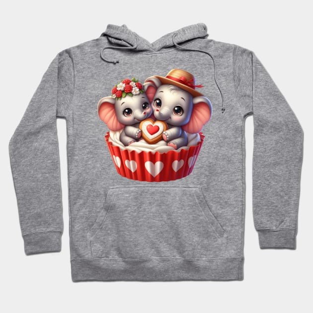 Valentine Elephant Couple In A Cupcake Hoodie by Chromatic Fusion Studio